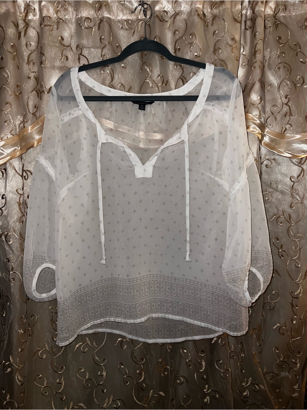 American Eagle Outfitters Sheer White Tie-Front Boho Blouse